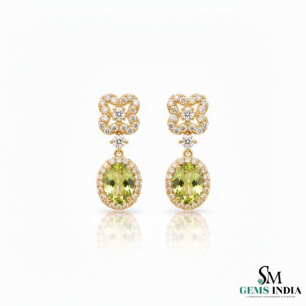 Green Oval Peridot & Diamond Luxury Drop Earrings