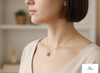 Oval shape Natural Emerald Pendant Necklace in 14k Solid Gold May Birthstone