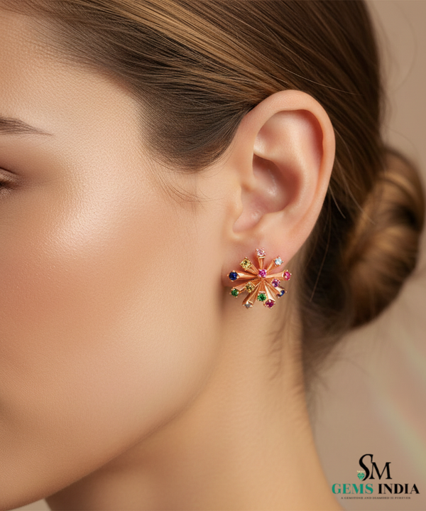 Starburst RoundMulti Stone Stud Earrings – Fine Gold Jewelry