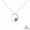 Round Green Natural Emerald Diamond Open Circle Pendant - Minimalist Fine Jewelry