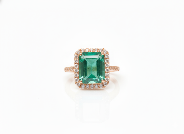 Luxury Natural Emerald Cut Natural Emerald Gemstone Ring with Diamond 4.50 carat Classic Engagement Ring