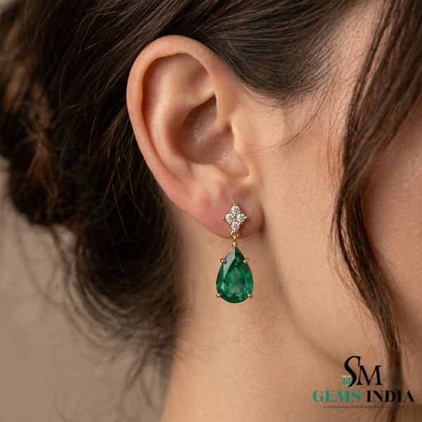 4.20 carat ear Cut Emerald Drop Earrings in Gold Elegant Drop Design