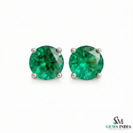 Natural Emerald Gold Stud Earrings – Minimalist Round Gemstone Studs