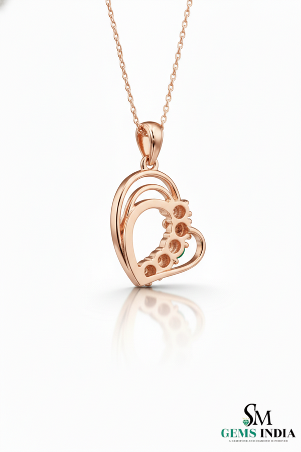 Oval shape Natural Emerald Diamond Heart Pendant - Fine Gemstone Jewelry
