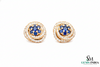 Round Blue Sapphire & Diamond Cluster Stud Earrings in 18k Gold – Vintage Halo Style