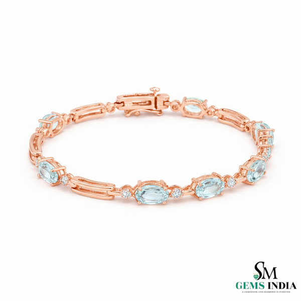 Elegant Oval Aquamarine Diamond Bracelet with Diamond Accents - Fine Jewelry