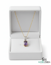 February Birthstone Emerald Cut Amethyst Diamond Pendant
