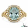 Cushion Aquamarine Engagement Ring with Diamond Halo Split Shank
