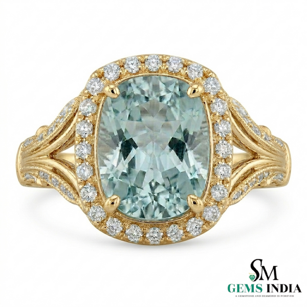 Cushion Aquamarine Engagement Ring with Diamond Halo Split Shank