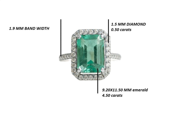 4.50 Carat Natural Emerald and Diamond Halo Ring in 14K Gold Emerald Cut Engagement Ring