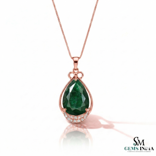 Pear Emerald Drop Pendant Necklace with Diamonds - Minimalist Fine Jewelry