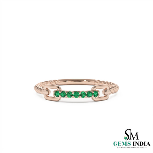 Contemporary Link Style Fine Jewelry Statement Ring with Green Gemstones