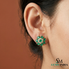 Luxury Round Emerald Cluster Stud Earrings – Diamond Floral Fine Jewelry