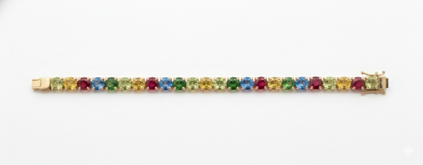 Doppelter Smaragd-Ring in offenem Design aus 14 Karat Gold – Band mit quadratisch und rund geschliffenen grünen Edelsteinen