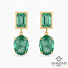 7.80 Ctw Dark Green Statement Large Zambian Emerald-Emerald Cut & Oval Cut Dangle Earrings 18K, Emerald Earrings, Oval Emerald Studs