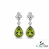 Green Peridot Teardrop Dangle Earrings with Diamond Accents - Fine Jewelry Gift for Her