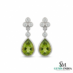 Green Peridot Teardrop Dangle Earrings with Diamond Accents - Fine Jewelry Gift for Her