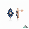 Marquise Cut Blue Sapphire & Diamond Cluster Stud Earrings - Luxury Sapphire Earrings