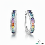 Princess cut Rainbow Sapphire Hoop Earrings in 18K Gold Channel-Set Hoop Earrings