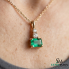 Emerald Cut Green Emerald Pendant with Double Round Diamond Accent