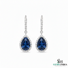 Pear Shaped Blue Sapphire and Diamond Halo Dangle Earrings - Sapphire Diamond Earrings