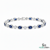 Oval cut Blue Sapphire & Diamond Tennis Bracelet – Anniversary Gift for Her