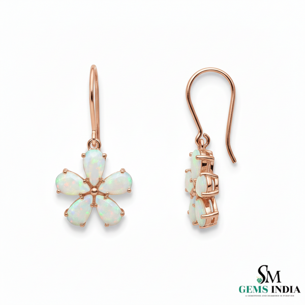 Floral Delicate Pear Opal Flower Hanging Earrings Birthday gift earrings