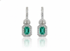 Elegant Emerald cut Natural Emerald Halo Drop Earrings in 14K Yellow Gold Geometric Design