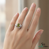 Natural Oval Peridot Diamond Floral Ring - Nature Inspired Gold Ring