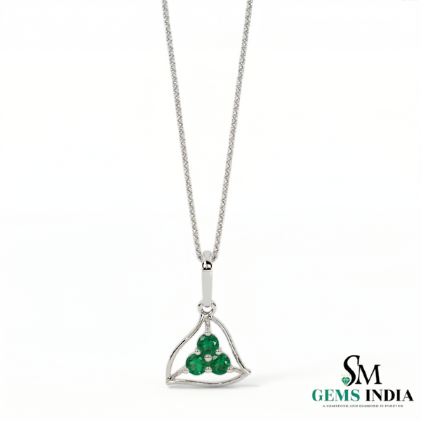 Triangular Emerald Cluster Pendant Dainty Three Stone Emerald Pendant - Minimal Fine Jewelry