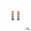 Emerald cut Rainbow Sapphire & Diamond Vertical Drop Stud Earrings