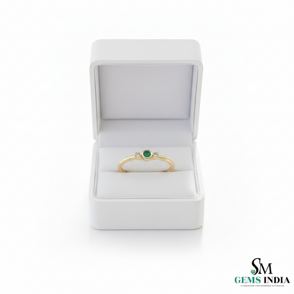 Minimalist Emerald Center Stone Diamond Accent Gold Ring