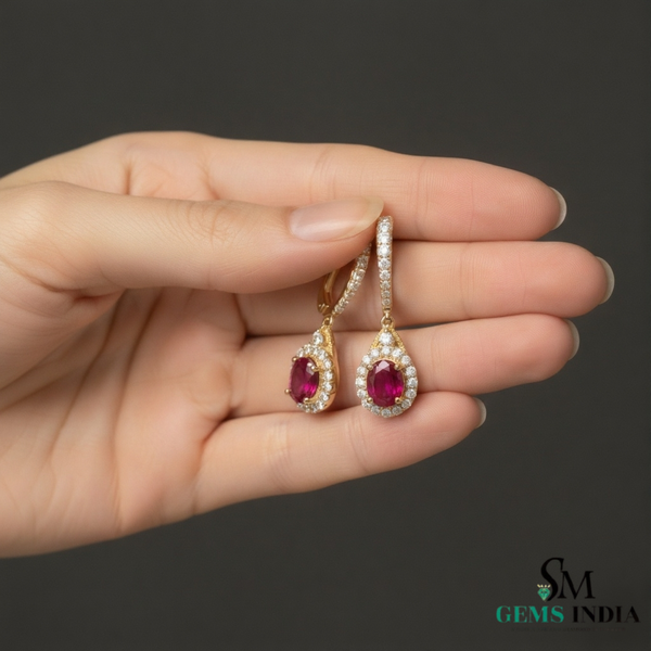 Elegant Oval Ruby Dangle Earrings in 14k and 18k gold Timeless Jewelry for her