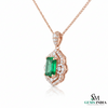 Emerald Cut Emerald Diamond Vintage Style Halo Pendant