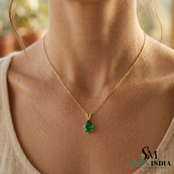 Design By Punit Sahu Pear Shaped Emerald Pendant Necklace – Dainty Teardrop Green Gemstone Fine Jewelry for Women