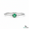 Round Emerald and Diamond Accent Ring in Solid Gold – Dainty Promise Ring