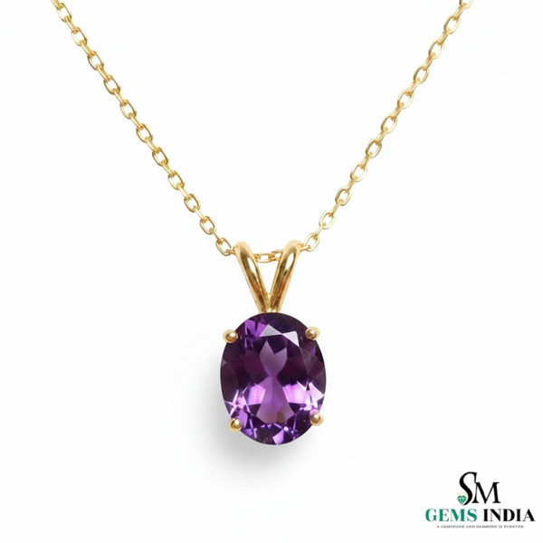 Luxury Oval Amethyst Gemstone Pendant in 14k and 18k Gold