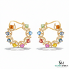Cushion Gemstone Multicolor Sapphire & Diamond Open Hoop Earrings