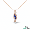 Round Three-Stone Blue Sapphire Diamond Pendant – Elegant Twist Design