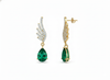 Pear shape Natural Emerald Wing Drop Earrings with Diamond Accents in 14k Gold
