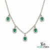 Elegant Oval Emerald Station Necklace with Diamond Halo - Gift for her
