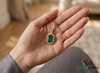 8.10 carat Stunning Natural Emerald Pendant Emerald Cut Green Gem with Diamond Halo Glow