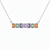 Rainbow Bar Necklace in 14k Gold Emerald Cut Multicolor Pendant