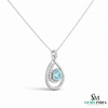 Classic Round Aquamarine Diamond Swirl Teardrop Pendant