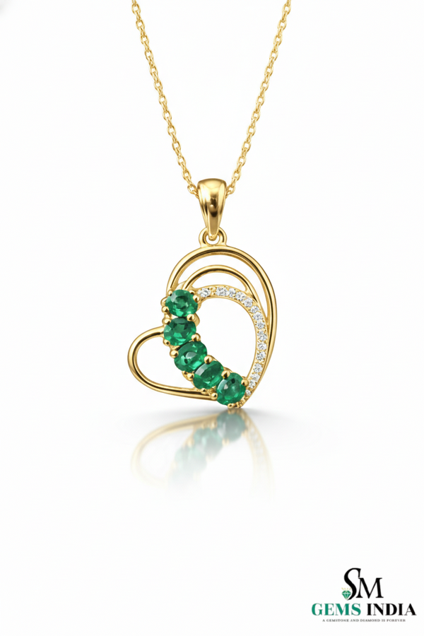 Oval shape Natural Emerald Diamond Heart Pendant - Fine Gemstone Jewelry