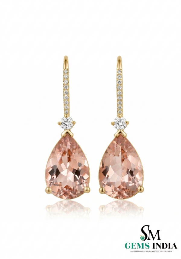 Classic Pear Cut Morganite Dangle Earrings with Diamond Accent