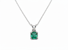 Natural Emerald Cut Square Green Gemstone Pendant with Diamond Accent