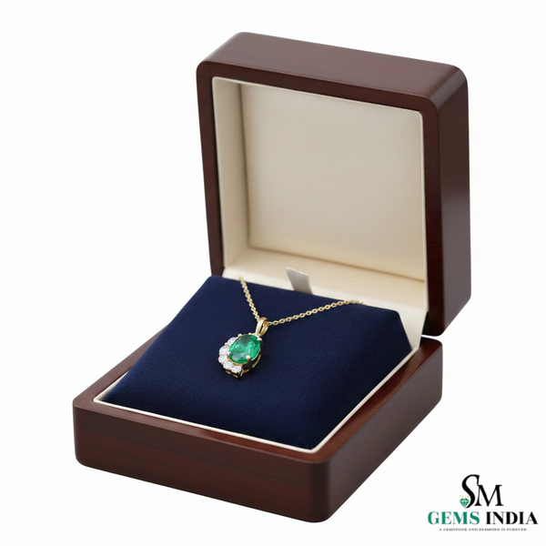 Elegant Oval Emerald & Diamond Half-Halo Pendant Anniversary gift for her