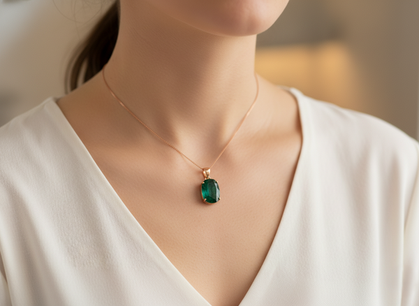 10.40 Carat Natural Emerald Pendant: 14k Gold Cushion Cut Gemstone