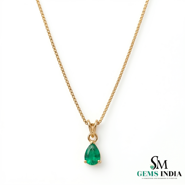 Design By Punit Sahu Pear Shaped Emerald Pendant Necklace – Dainty Teardrop Green Gemstone Fine Jewelry for Women